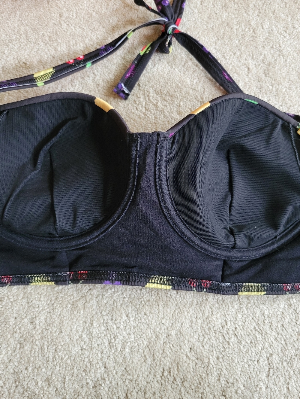 Modcloth Pixel Fruit Swim Bikini Top Retro Pac Man Sz Large Cherries Oranges NEW - Picture 5 of 7